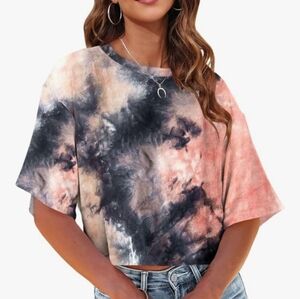 Amazon Tie Dye Pink And Black Crop Boxy T-Shirt Size Large